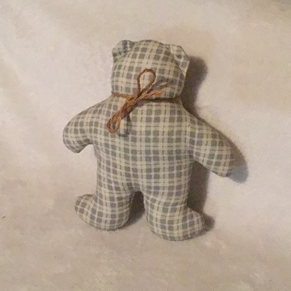 Farmhouse Handmade Plaid Teddy Bear Plush Blue Cream Primitive Stuffed Animal